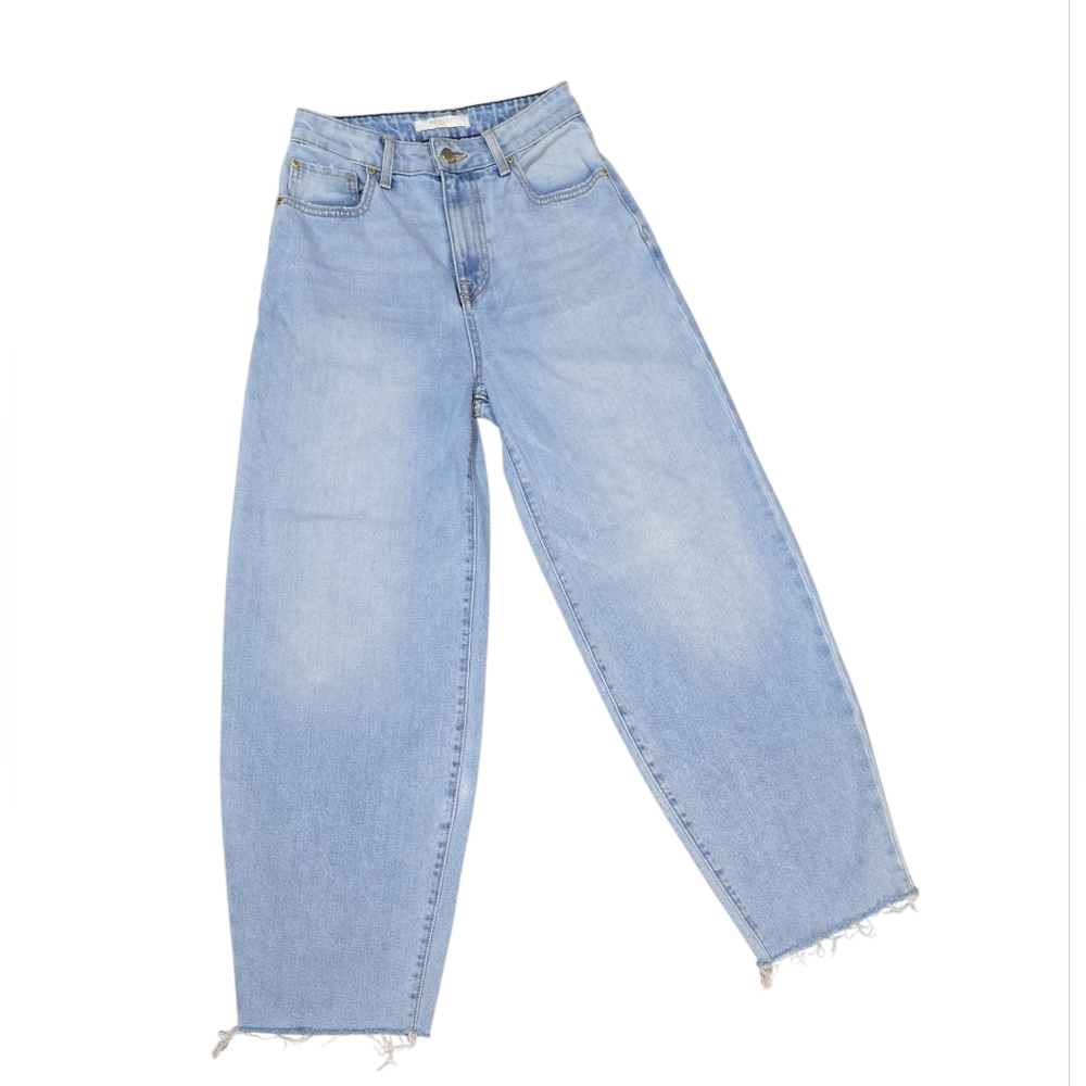 Fidelity Denim High Rise Delilah Barrel Jeans Angel Blue Distressed Size 26